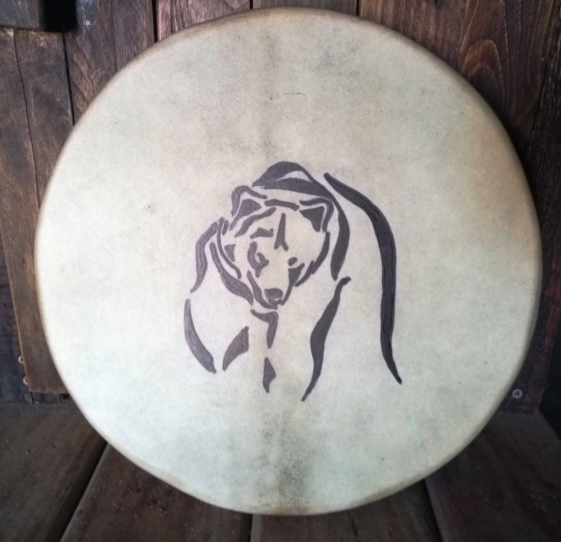 Tambour chaman rond ours 35 cm face